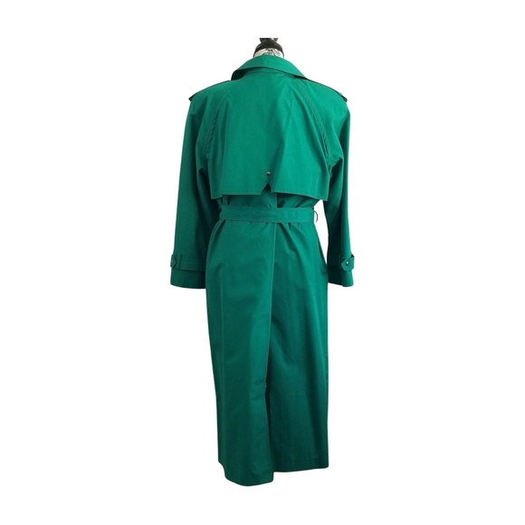 80s Vintage Emerald Green Trench Coat Maxi Lenght Size Large - Picture 3 of 12